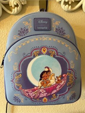 Loungefly Disney Aladdin Jasmine & Aladdin Light Blue Purple Backpack